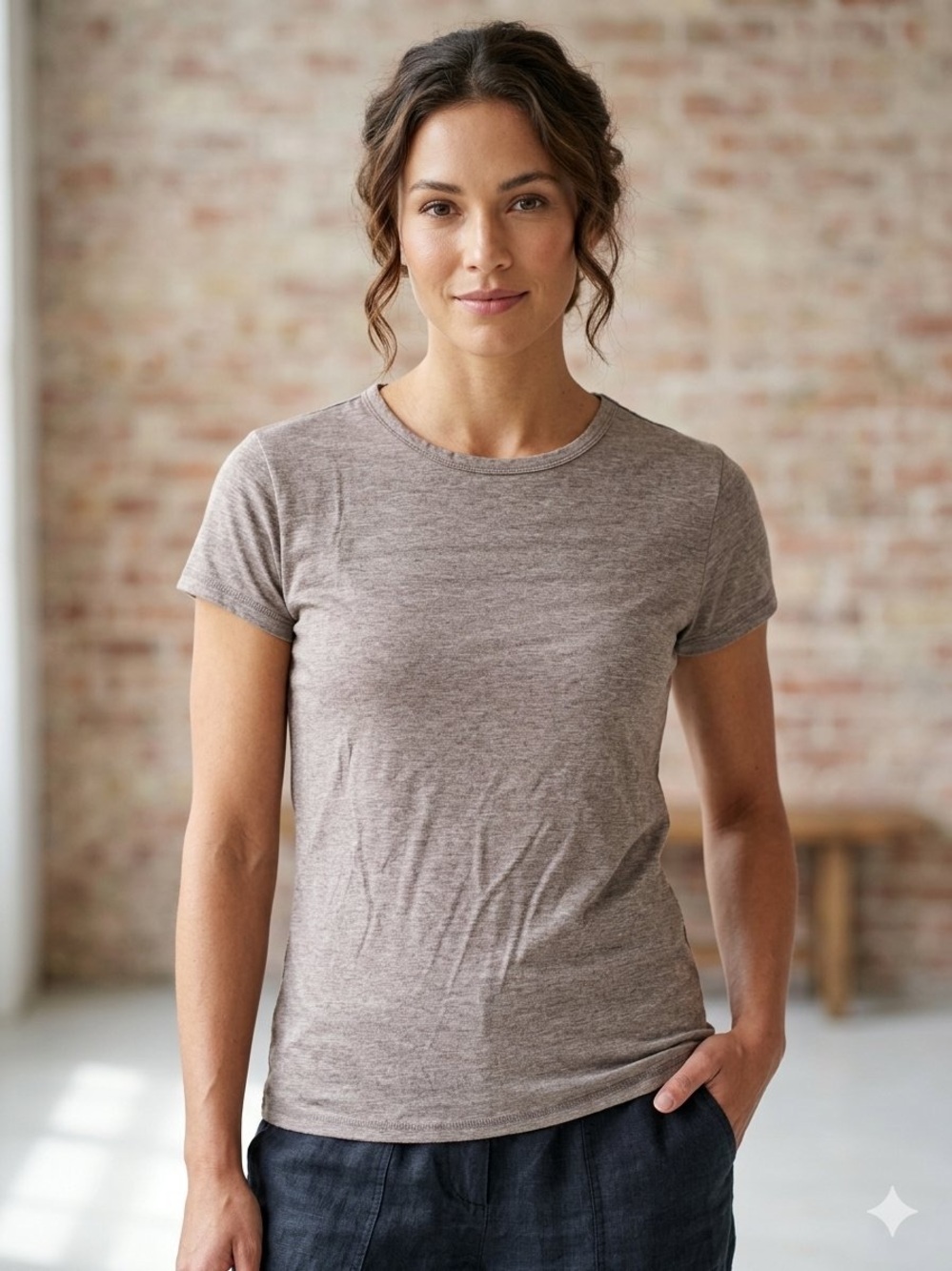 Essential Heather Brown Crewneck T-Shirt Short Sleeve Basic Tee Size XL
